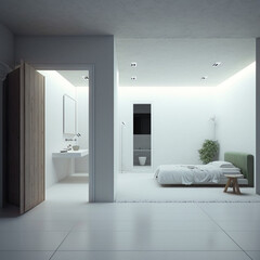 Minimalist Bedroom Suite and Bathroom Design. AI