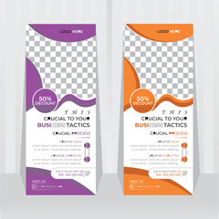 creative  business advertisement rollup, desi ply and  banner Standee Design company and restaurant with multiple trendy gradient colors vector template.