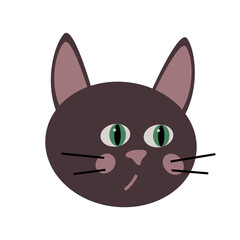 Vector muzzle of funny cat. A head of domestic animal isolated on a white background. Cute cartoon pet.