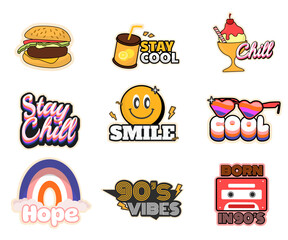 Retro Elements Sticker Design Icons Set