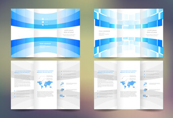 Brochure design template geometric abstract element perspective curves bend squares blue