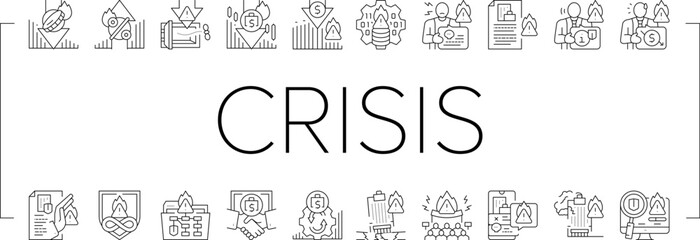 crisis management risk strategy icons set vector