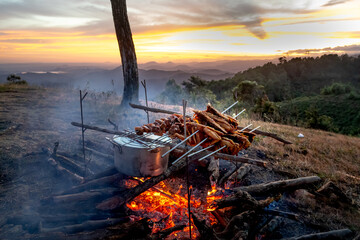Tourists camp on grassland in Masara village, Ta Nang commune, Duc Trong district, Lam Dong province, Vietnam. This is one of the best camping and sunrise spots in Vietnam
