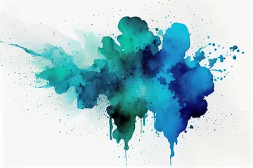 Gordijnen blue and green watercolor splashes © Muhammad
