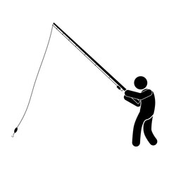 Obraz premium Fisherman silhouette with fishing rod on white background. Vector illustration. 