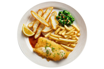 Fish and Chips on isolated transparent background, png. Generative AI