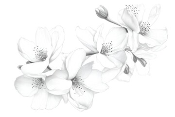 Sakura branch in black and white colors, imitation pencil drawing, spring