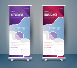 Modern Roll up banner stand template design, banner layout, advertisement, pull up, polygon background, vector illustration, business flyer, display, x-banner, flag-banner, info graphics, presentation