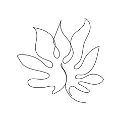 Philodendron elegant leaf line art. Outline drawing tropical leaf. One continuous line decorative exotic foliage. Vector icon, logo template