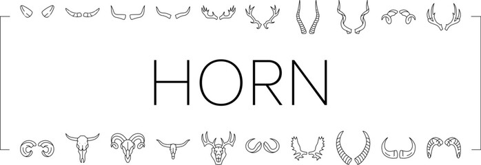 horn animal wildlife nature icons set vector