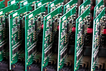 Production of Electronics Ideas. View of Large Batch of Ready ABS Automotive Printed Circuit Boards...