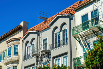 Row of modern apartment complex houses or homes downtown city in historic districts of downtown san francisco california