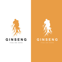 Ginseng Logo, Herbal Plant Vector, Natural Herbal Medicine, Ginseng Herbal Drink Icon