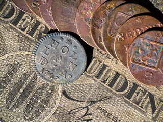 old dutch coins surface detail of holland coin.