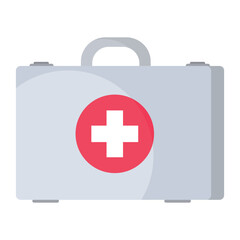 Obraz premium Vector cartoon image of a first aid kit. The concept of healthcare, treatment and recovery. Hospital elements for your design.