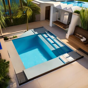 A living room with a swimming pool as the focal point1, Generative AI