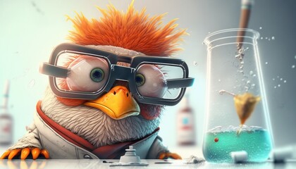 A Chicken Scientist conducting an experiment 