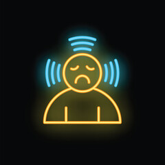 Stress person icon outline vector. Burnout workplace. Work mental neon color isolated on black