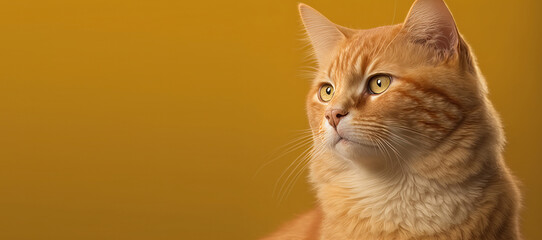 portrait of a cat in front of bright yellow background