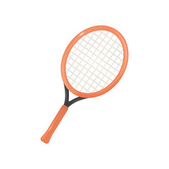 Orange racket for playing tennis 3D illustration. Cartoon drawing of equipment for tennis player in 3D style on white background. Sports, healthy lifestyle, recreation concept