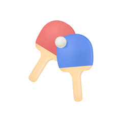 Paddles and balls for table tennis 3D illustration. Cartoon drawing of equipment for ping pong players in 3D style on white background. Sports, recreation, hobby, competition concept