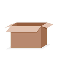 Simple eco empty cardboard box. Storage, shipping and delivery theme. Home decor and reuse concept. Isolated vector illustration for product design, packaging and decor