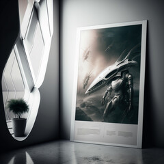 futuristic white frame mock up, close up, generative ai