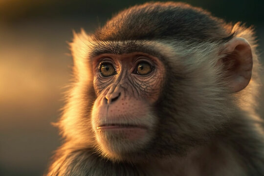 At sunset, a macro shot captures of a monke with Generative AI technology