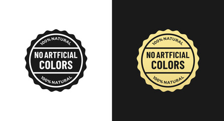 Elegant No artificial colors label or No artificial colors stamp vector in flat style. Labels or logos without added dyes for natural healthy products. Stamp without artificial coloring.