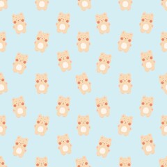 Cute bear on blue background. Seamless pattern. for tablecloth, dress, skirt, napkin, or other. Cartoon toddler wallpaper. Children's Wall1