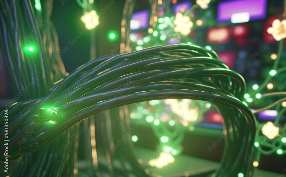 Poster futuristic abstract generative ai of computer generated wireframe with glowing