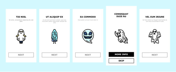 ghost halloween spooky scary cute onboarding icons set vector