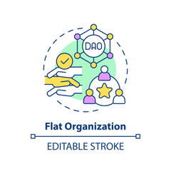 Flat organization concept icon. Management of network processes. DAO characteristic abstract idea thin line illustration. Isolated outline drawing. Editable stroke. Arial, Myriad Pro-Bold fonts used