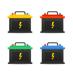 Set Car battery icon isolated on white background. Accumulator battery of energy and accumulator battery of electricity. Accumulator battery auto parts power supply in flat style. Vector illustration