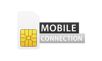 SIM Mobile connection. Mobile phone icon microcircuit. Sim Card isolated 3d gsm design. Mobile communication technology symbol. Vector illustration