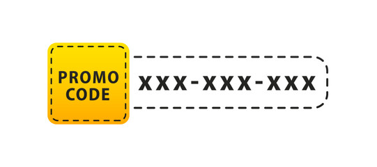 Fototapeta premium Modern cartoon template with promo code. Minimal concept. Modern design. Coupon code label design. Geometric flat banner. Flat design. Vector illustration