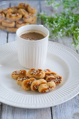 peanut cookies on a wooden table