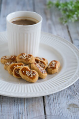 peanut cookies on a wooden table