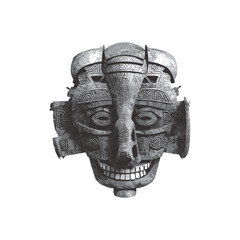 Traditional ancient aztec mask. Vector illustration. Doodle sketch.
