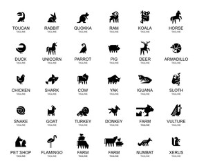 Animals logos collection. Animal logo set. Geometrical abstract logos. Icon design