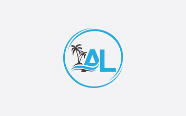 Nature water wave and beach tree logo design with the letters and alphabets