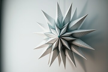 Obraz premium A paper star hangs on a white wall background. Generative AI