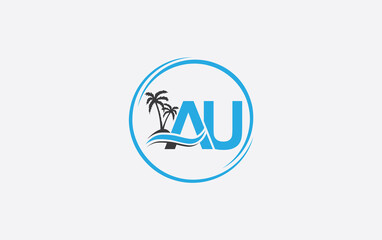 Nature water wave and beach tree logo design with the letters and alphabets