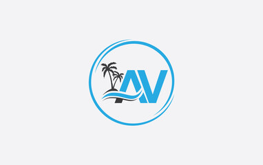 Nature water wave and beach tree logo design with the letters and alphabets