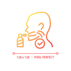 Throat spray pixel perfect gradient linear vector icon. Remedy for inflammatory treatment. Breathe refreshing material. Thin line color symbol. Modern style pictogram. Vector isolated outline drawing