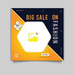 Fashion sale social media post template vector design,banner blog promotion. fully editable Instagram and facebook square post frame puzzle organic sale poster. fresh yellow element shape
