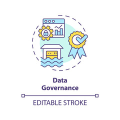 Data governance concept icon. Regulation and control. Data lakehouse abstract idea thin line illustration. Isolated outline drawing. Editable stroke. Arial, Myriad Pro-Bold fonts used