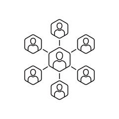 Fototapeta premium thin line teamwork or collaboration icon. flat linear trend modern communication logotype graphic art design isolated on white. concept of web conference or e-learning and business project discussion