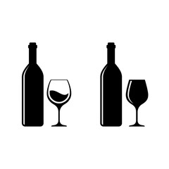 Wine bottle icon vector. Bottle and wineglass icon set