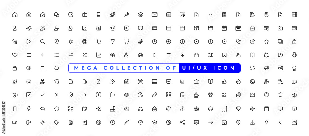 Wall mural mega set of ui ux icon set, user interface iconset collection.